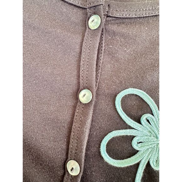 Y2K Black Cardigan Top with Sheer Crochet Sleeves & Mint Floral Appliqué size S - Picture 6 of 6